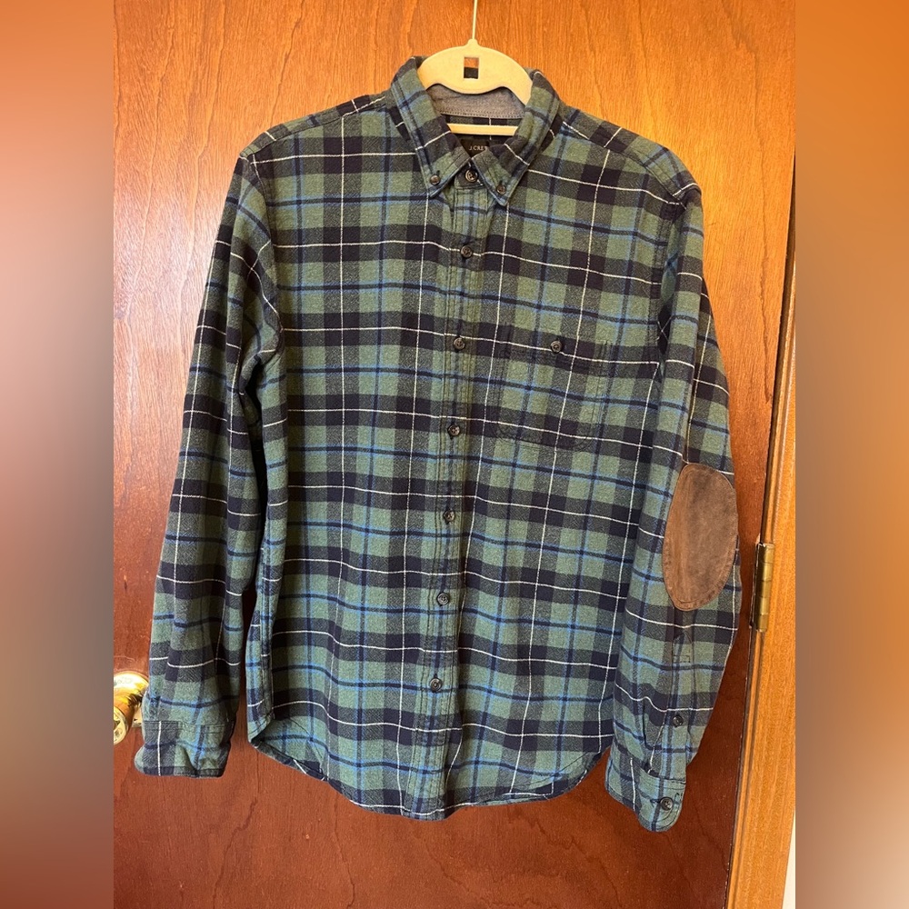 Vintage J. Crew Blue and Green Plaid Button Down Flannel Shirt - Size M